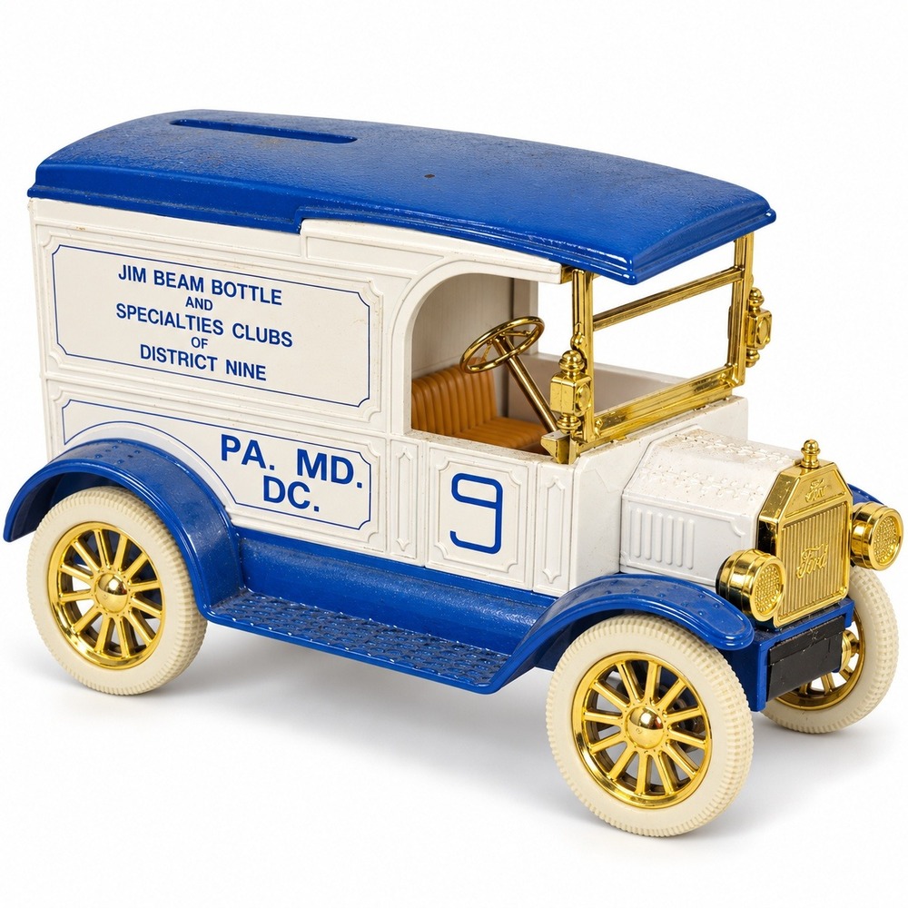 Ertl Ford Model T Van Bank Jim Beam District Nine Blue White Excellent Key